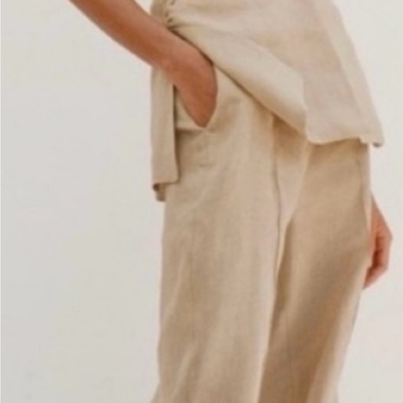 Zara Pants - Zara chic  Tan Wide-Leg Linen Pants Suit - Women